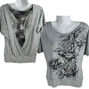 Women's Vanity Top Lace Open Back Insert Black Gray Floral Vtg Sz‎ M Whimsigoth